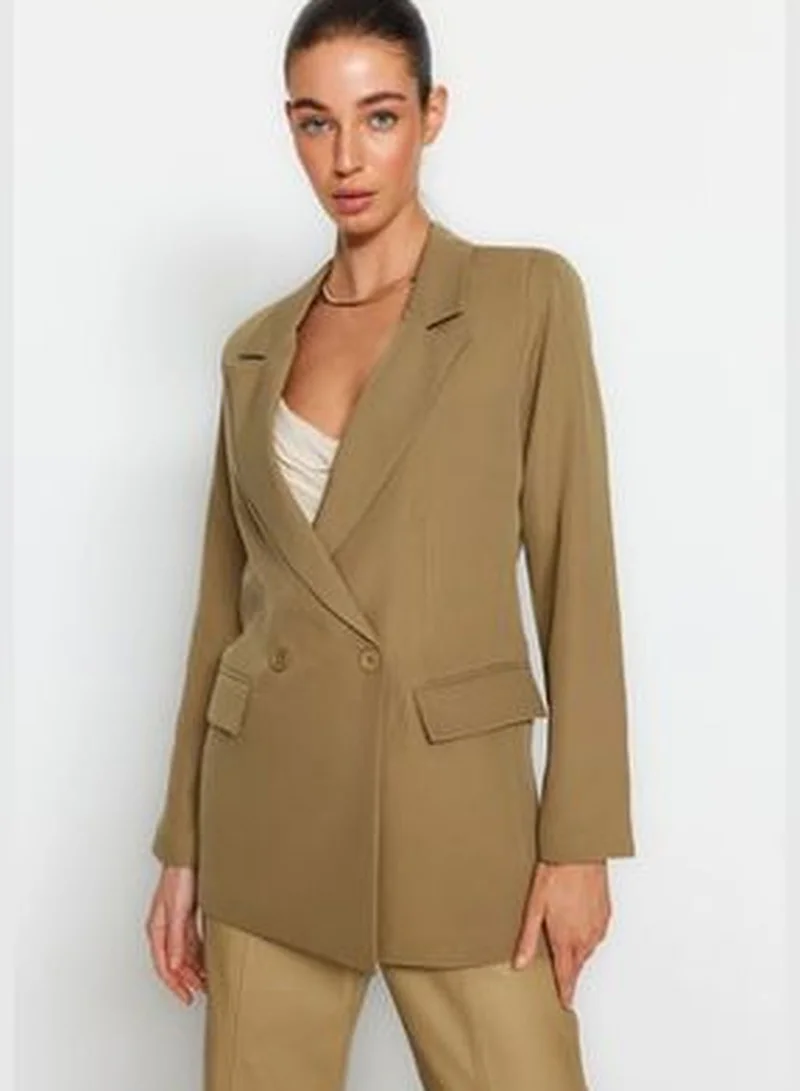 trendyol Light Khaki Regular Lined Double Breasted Blazer with Closure TWOSS20CE0059