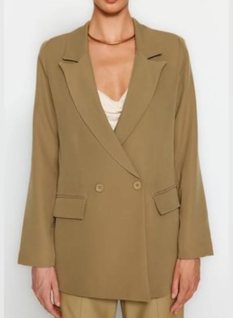 trendyol Light Khaki Regular Lined Double Breasted Blazer with Closure TWOSS20CE0059