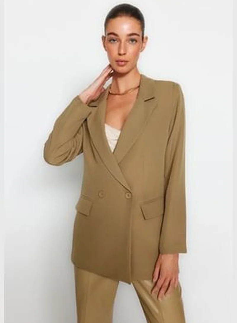 trendyol Light Khaki Regular Lined Double Breasted Blazer with Closure TWOSS20CE0059