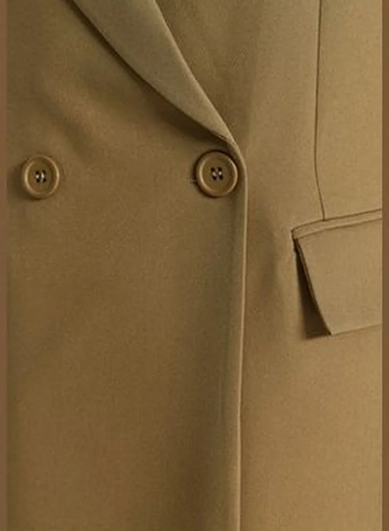 trendyol Light Khaki Regular Lined Double Breasted Blazer with Closure TWOSS20CE0059