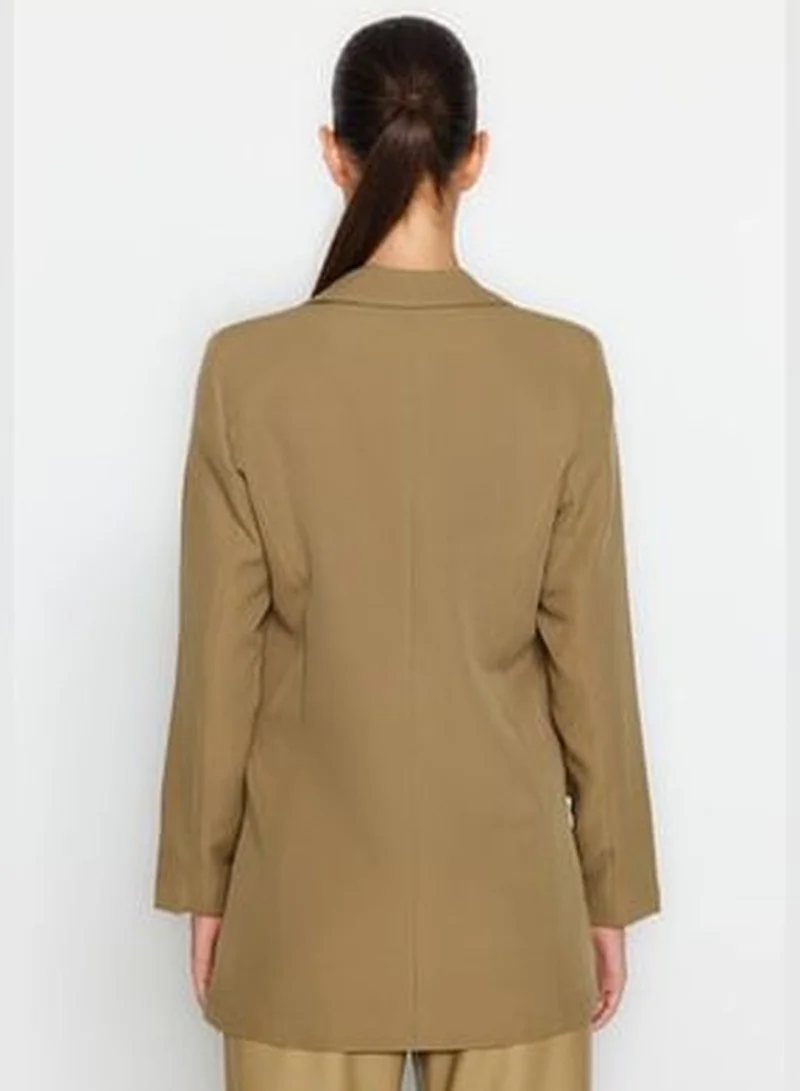 trendyol Light Khaki Regular Lined Double Breasted Blazer with Closure TWOSS20CE0059