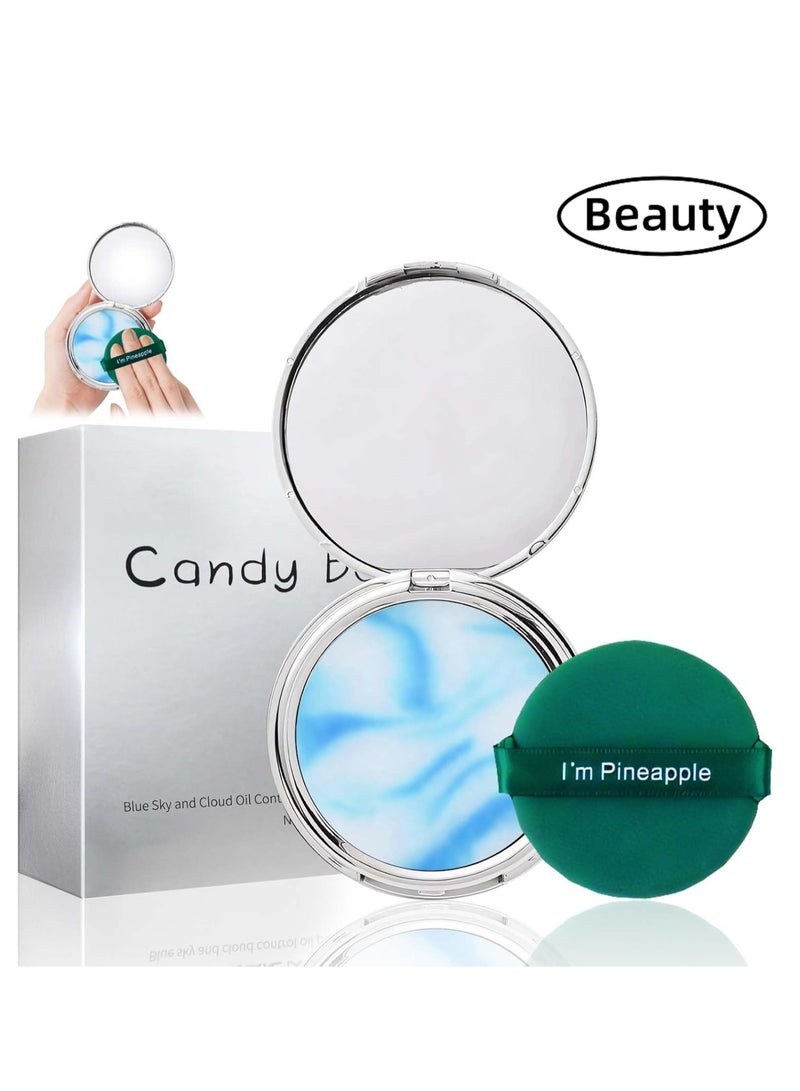 Candy Bella بودرة جيل حلوة جميلة، بودرة ماتية للتحكم في الزيت، بودرة جيل كاندي بيلا، بودرة مدمجة ناعمة ماتية، بودرة مدمجة مع بودرة داون (زرقاء) - Image 1