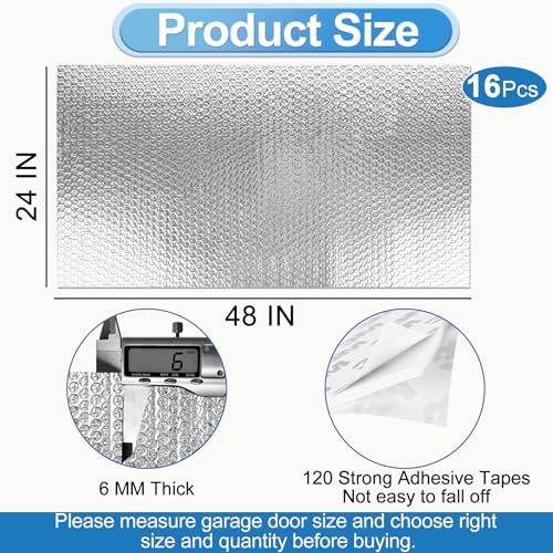 ToLanbbt Garage Door Insulation Kit 16P Double Bubble Window Heat Insulation Panels, 6MM 24" x 48" Reflective Aluminum Foil Summer/Winter Barrier Sheets with 120 Adhesive Tapes for Garage Attic Wall - Image 2