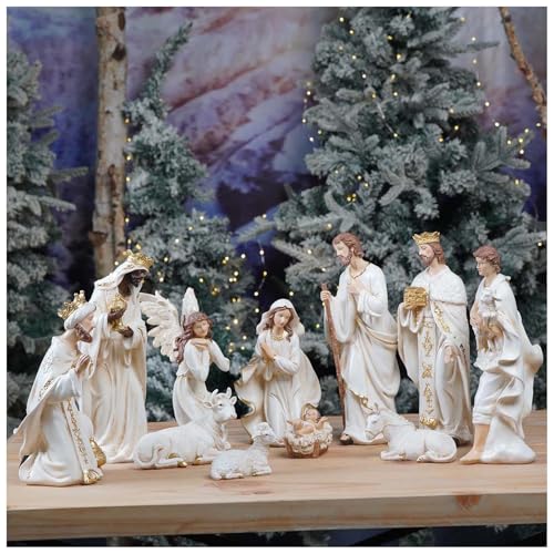 Zayton Nativity Set Christmas Indoor 11 Pcs 8 Inch Scene Statue Figurines Jesus Manger Crib Ornament Church Xmas Home Catholic Religious Decoration - Image 1
