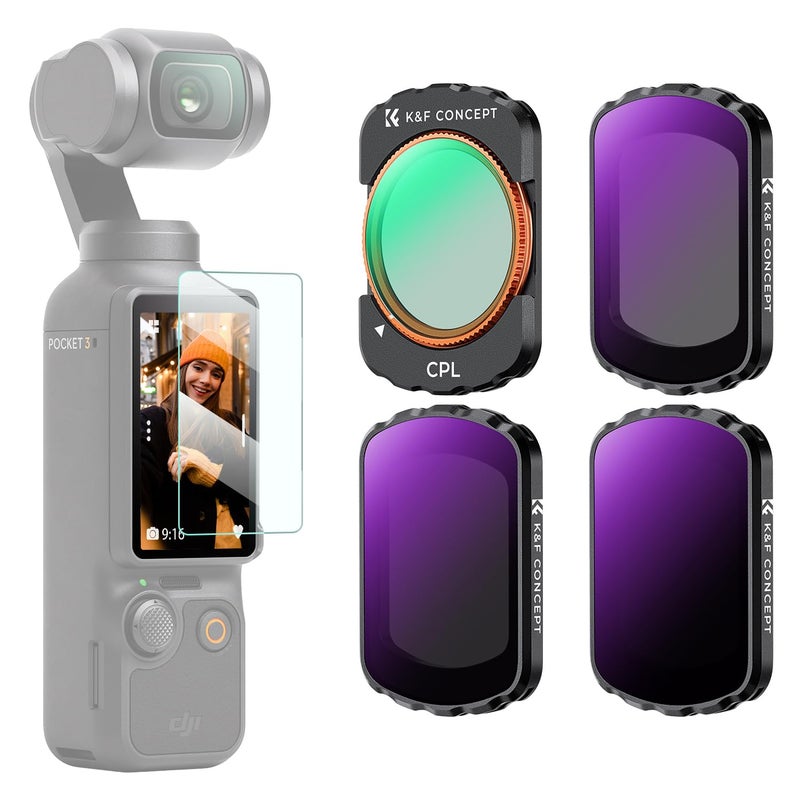 K&F Concept Magnetic 4 Pack ND & CPL Filter Kit Compatible with DJI OSMO Pocket 3, CPL ND16 ND64 ND256 Polarizing Neutral Density Filters, Multi-Coated/HD Optical Glass/Gimbal Compatible - Image 1