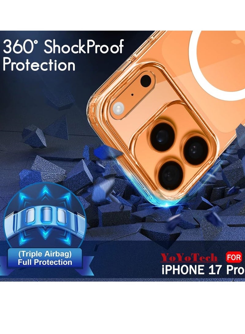 YoYoTech Magnetic iPhone 17 Pro Case Compatible with MagSafe,ShockProof Slim Anti-Yellow, Military-Grade Drop Protection,6.3-inch iPhone 17 Pro Cover 2025 - Clear - Image 2