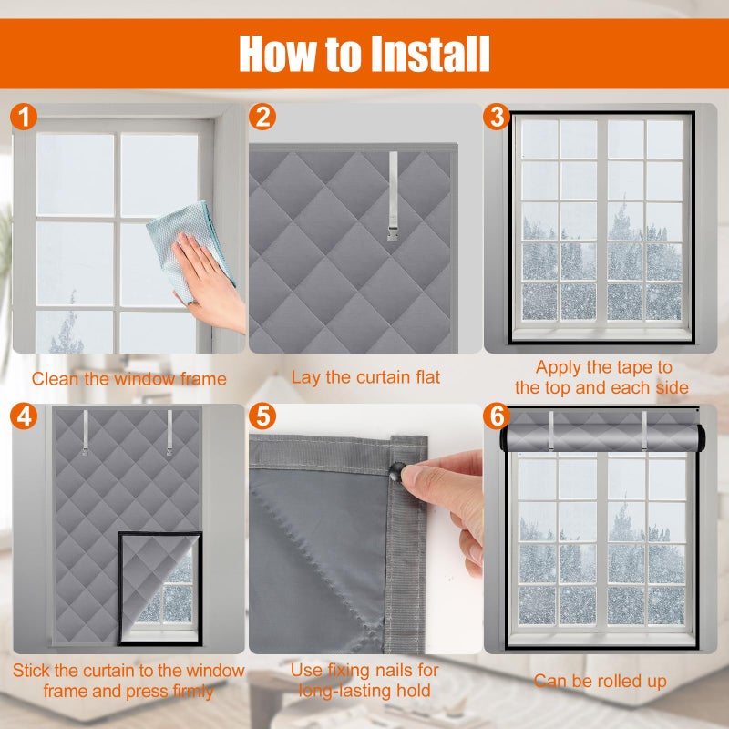 ZCPTZ Winter Window Insulation Kit 39"x63"(100x160cm), Gray Thermal Window Cover Oxford Cloth Cotton for Winter, Reusable Window Insulation Cover for Home, Bedroom, Living Room - Image 5