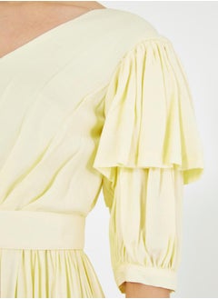 House of Moda Tiered Puff Sleeves Pleated Waist A-Line Maxi Dress by Styli  - Image 1