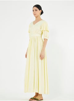 House of Moda Tiered Puff Sleeves Pleated Waist A-Line Maxi Dress by Styli  - Image 3
