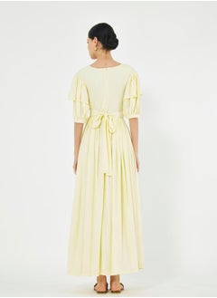 House of Moda Tiered Puff Sleeves Pleated Waist A-Line Maxi Dress by Styli  - Image 2