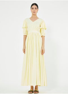 House of Moda Tiered Puff Sleeves Pleated Waist A-Line Maxi Dress by Styli  - Image 4