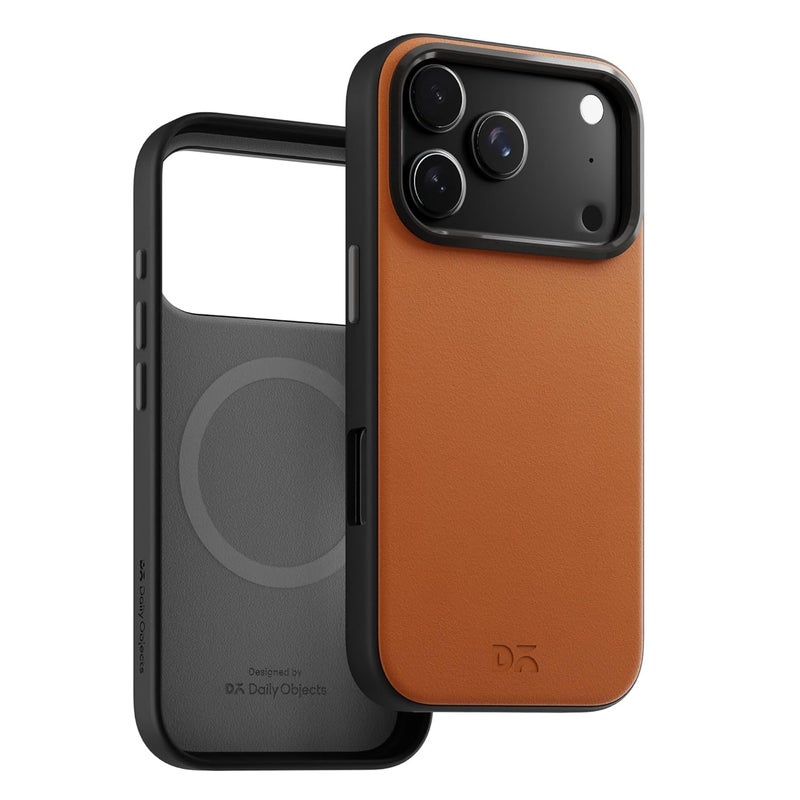 Daily Objects Leatherite Case for iPhone 17 Pro Compatible with MagSafe Wireless Charging | Tan-Grey Hybrid Magnetic Back Cover - Image 3