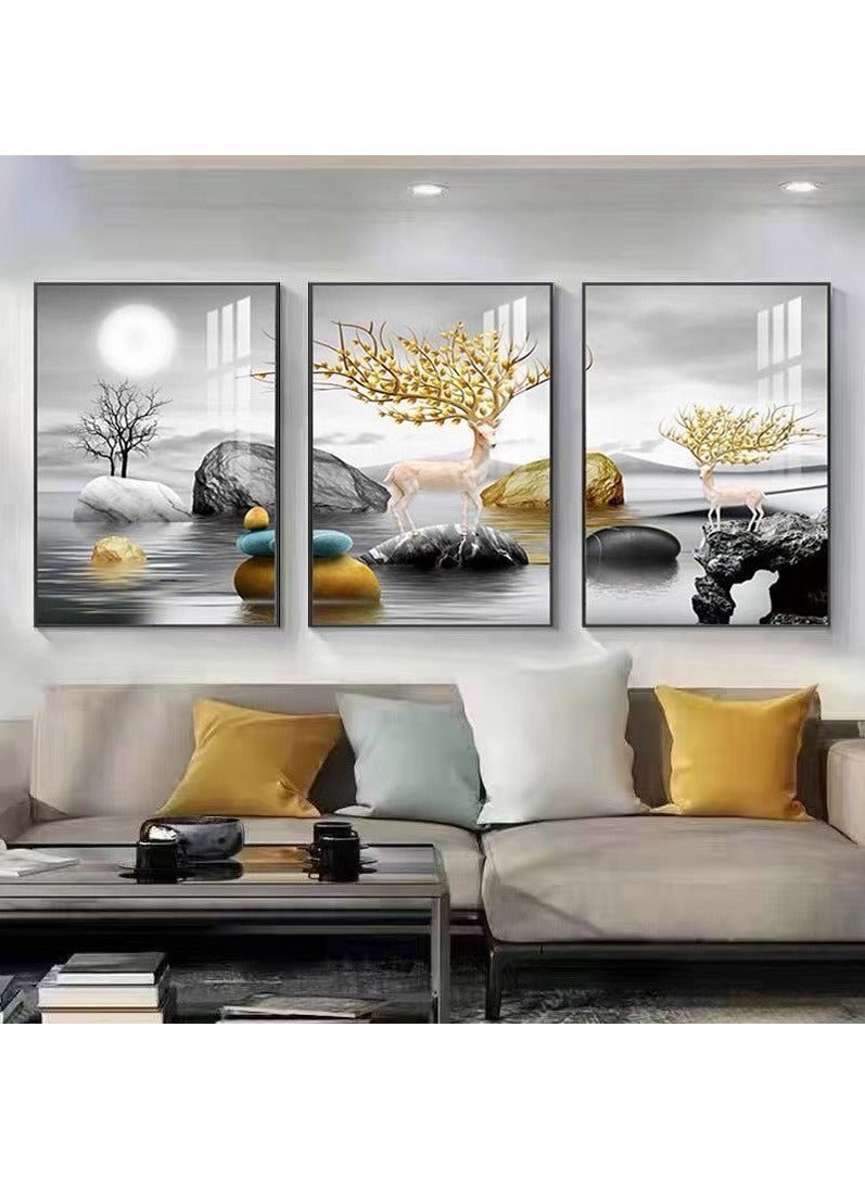 FASHION HOME 3PCS Wall Art Bright Style Minimalist Decor Modern Abstract Canvas Prints Poster Picture Framed Paintings Decorations  - Image 1