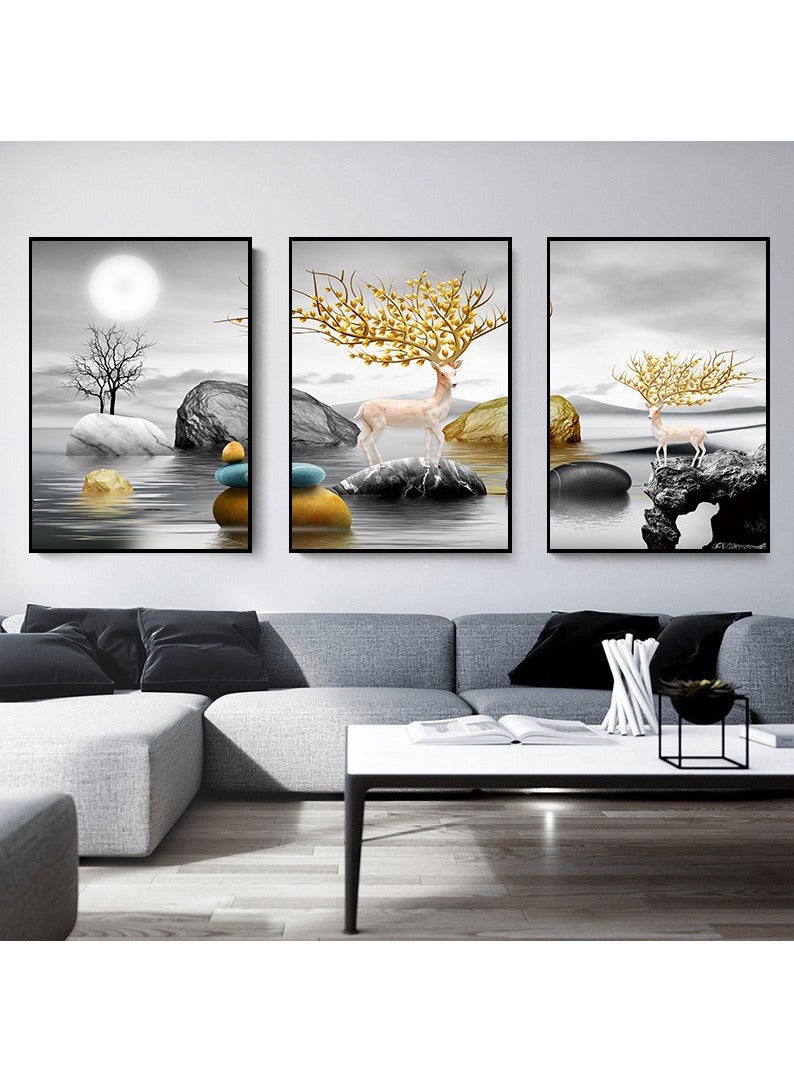 FASHION HOME 3PCS Wall Art Bright Style Minimalist Decor Modern Abstract Canvas Prints Poster Picture Framed Paintings Decorations  - Image 3