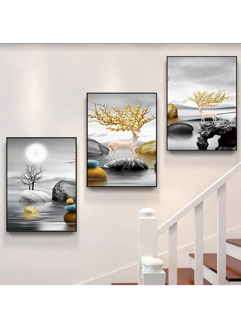 FASHION HOME 3PCS Wall Art Bright Style Minimalist Decor Modern Abstract Canvas Prints Poster Picture Framed Paintings Decorations  - Image 2