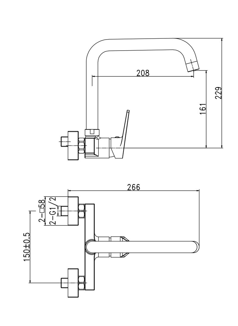 HESANIT HESANIT Logic Single Lever Wall Kitchen Faucet Chrome - 4003C  - Image 4