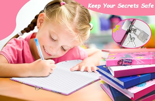 GINMLYDA Girls Diary with Lock for Kids, 7x5.25 Inches 160 Lined Pages Secret Pink Princess Notebook for Girls Journal with Lock for Kids Pre School Writing Drawing Cute Girls Gifts for Birthday - Image 2
