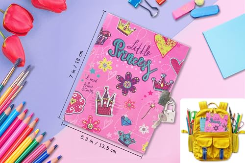 GINMLYDA Girls Diary with Lock for Kids, 7x5.25 Inches 160 Lined Pages Secret Pink Princess Notebook for Girls Journal with Lock for Kids Pre School Writing Drawing Cute Girls Gifts for Birthday - Image 3