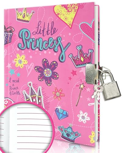 GINMLYDA Girls Diary with Lock for Kids, 7x5.25 Inches 160 Lined Pages Secret Pink Princess Notebook for Girls Journal with Lock for Kids Pre School Writing Drawing Cute Girls Gifts for Birthday - Image 1