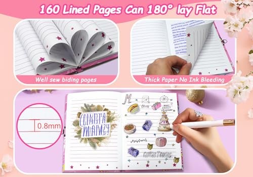GINMLYDA Girls Diary with Lock for Kids, 7x5.25 Inches 160 Lined Pages Secret Pink Princess Notebook for Girls Journal with Lock for Kids Pre School Writing Drawing Cute Girls Gifts for Birthday - Image 4