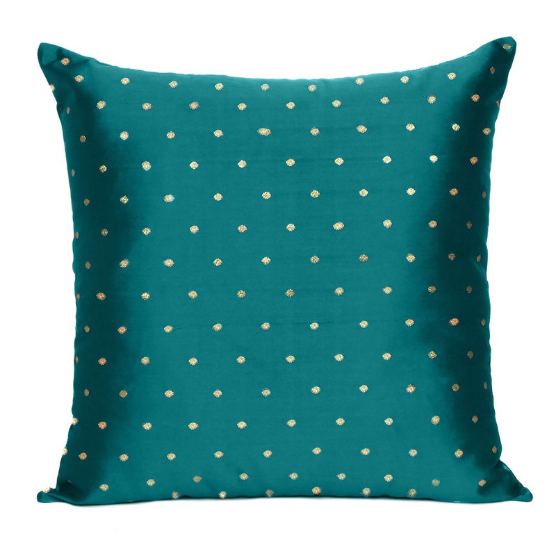 Oussum Art Silk Cushion Cover Throw Cushion Case Brocade Silky Pillow Covers Home Decor Pillow Case (Dark Cyan Blue, 12 x 12) - Image 3