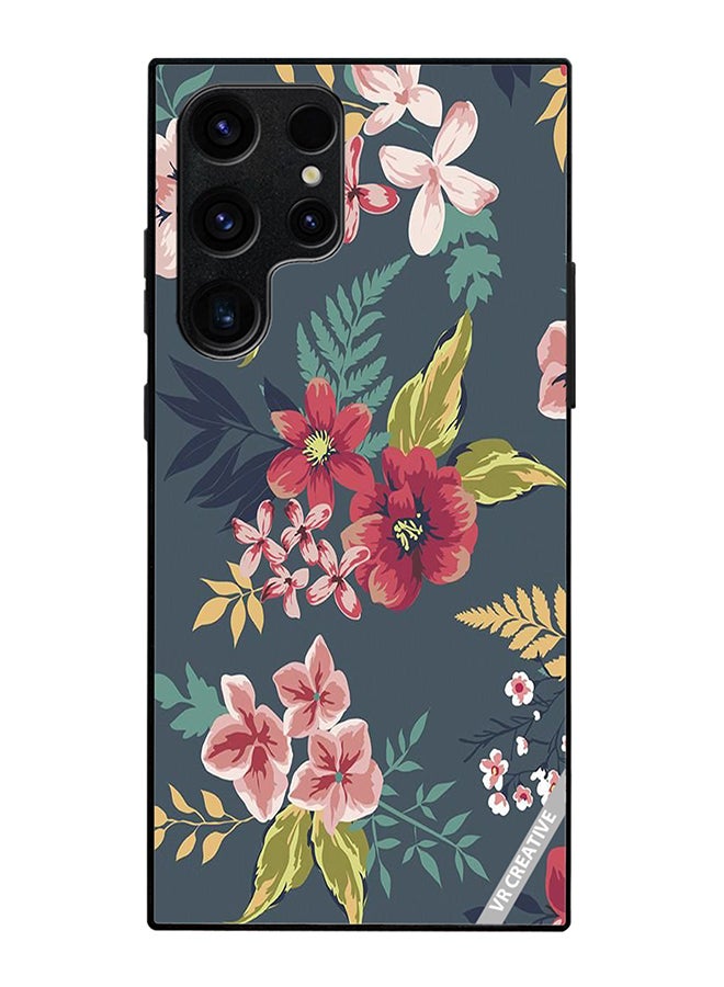 VR CREATIVE Protective Case Cover For Samsung Galaxy S25 Ultra Gray Flower Design Multicolour