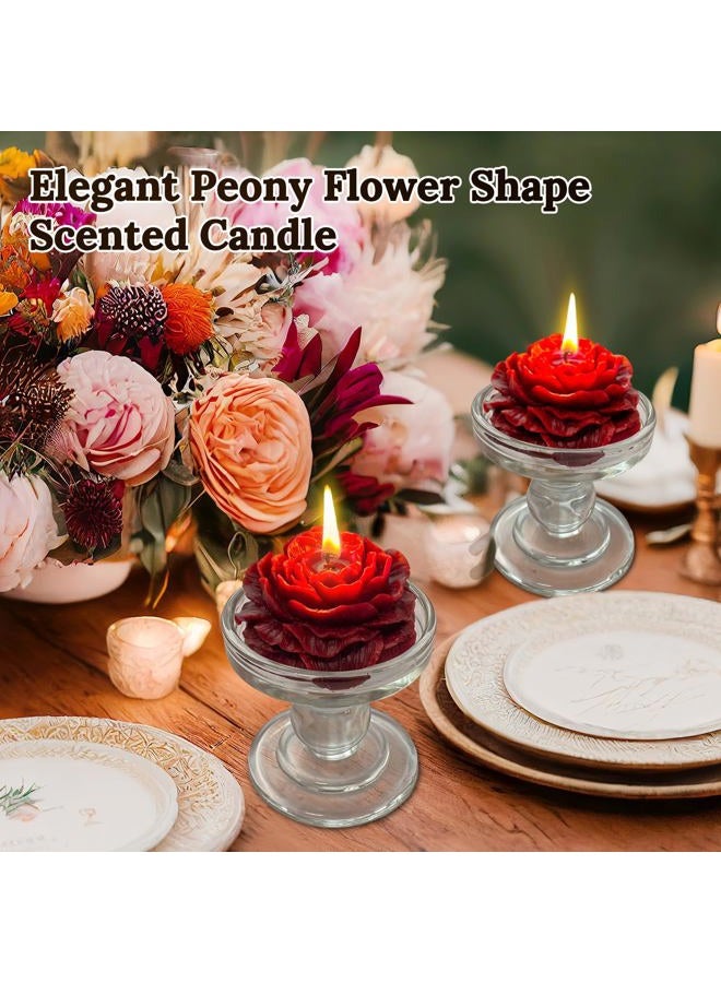 Peytanger Burgundy Peony Flower Shape Candles for Women Friends Colleague Classmates Gift, 3 Inch Pastel Aesthetic Scented Candle - Image 2