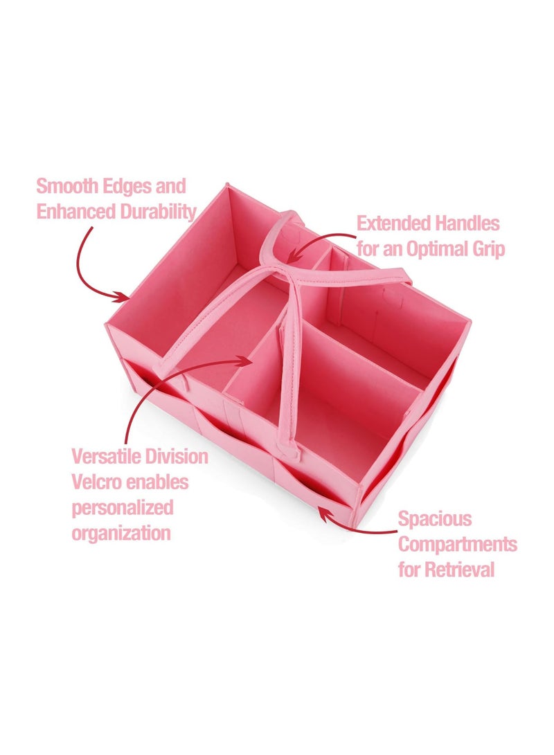 Gonice Gonice  Portable & Collapsible Felt Diaper Holder Organizer Nursery Storage Wipes Basket for Baby Stuff - Pink - Image 5