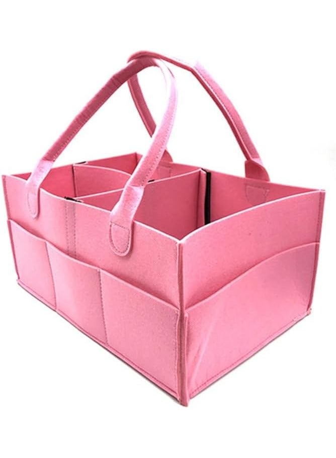 Gonice Gonice  Portable & Collapsible Felt Diaper Holder Organizer Nursery Storage Wipes Basket for Baby Stuff - Pink - Image 1
