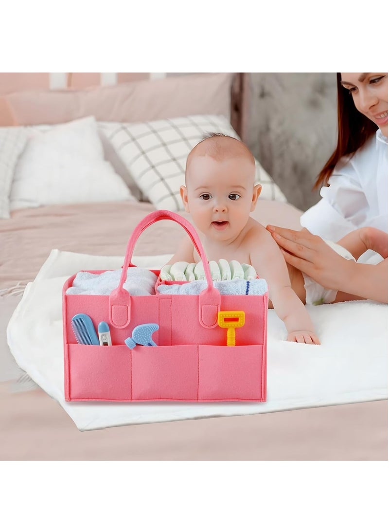 Gonice Gonice  Portable & Collapsible Felt Diaper Holder Organizer Nursery Storage Wipes Basket for Baby Stuff - Pink - Image 4