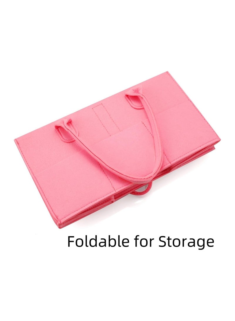 Gonice Gonice  Portable & Collapsible Felt Diaper Holder Organizer Nursery Storage Wipes Basket for Baby Stuff - Pink - Image 3
