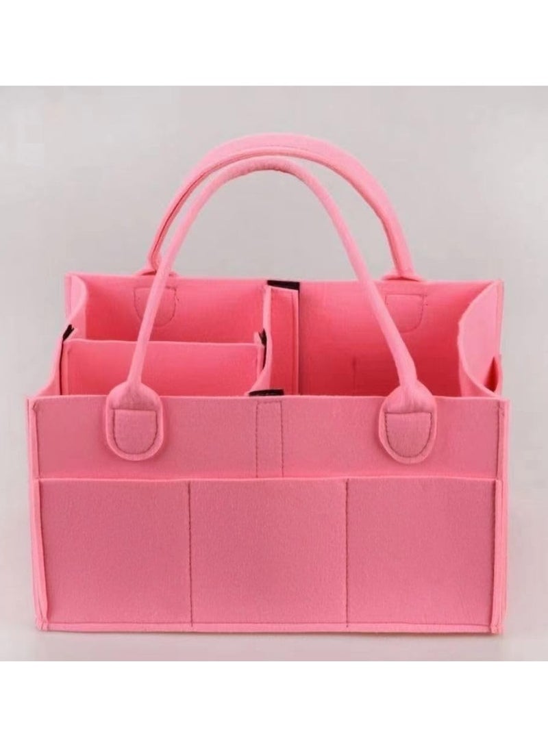 Gonice Gonice  Portable & Collapsible Felt Diaper Holder Organizer Nursery Storage Wipes Basket for Baby Stuff - Pink - Image 2