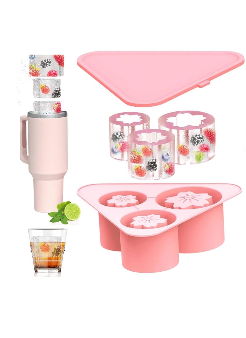 Excefore - Ice Cube Tray for Stanley Cups, 3 Pack Flower Silicone Ice Mold with Lid for 20 oz 30 oz 40 oz Stanley Cup, Easy Release, BPA Free, Slow Melting Ice Mold for Whiskey, Cocktail,Coffee, Drink, Pink - Image 1