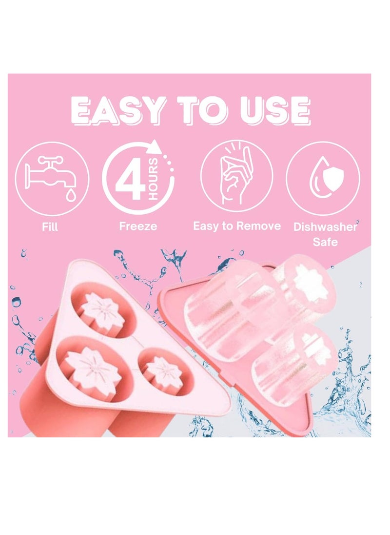 Excefore - Ice Cube Tray for Stanley Cups, 3 Pack Flower Silicone Ice Mold with Lid for 20 oz 30 oz 40 oz Stanley Cup, Easy Release, BPA Free, Slow Melting Ice Mold for Whiskey, Cocktail,Coffee, Drink, Pink - Image 1