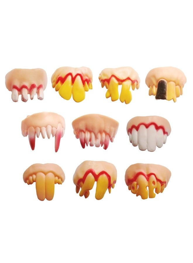 Odowalker 10 Pcs Prank Fake Teeth Vampire Teeth Halloween Gnarly Teeth Ugly Denture Funny Teeth Halloween Decoration Props Easter Costume Party Funny Gag Gift (10 Styles) - Image 1
