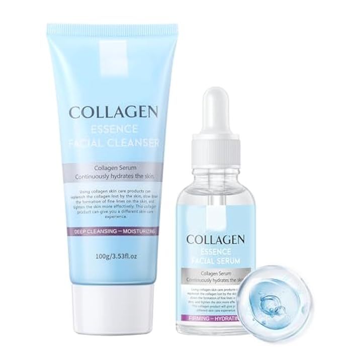 GUOYAOLIFU Collagen Wash and Care Two Piece Set, Foaming Facial Cleanser & Collagen Serum- Deep Cleansing for All Skin Types - Image 1