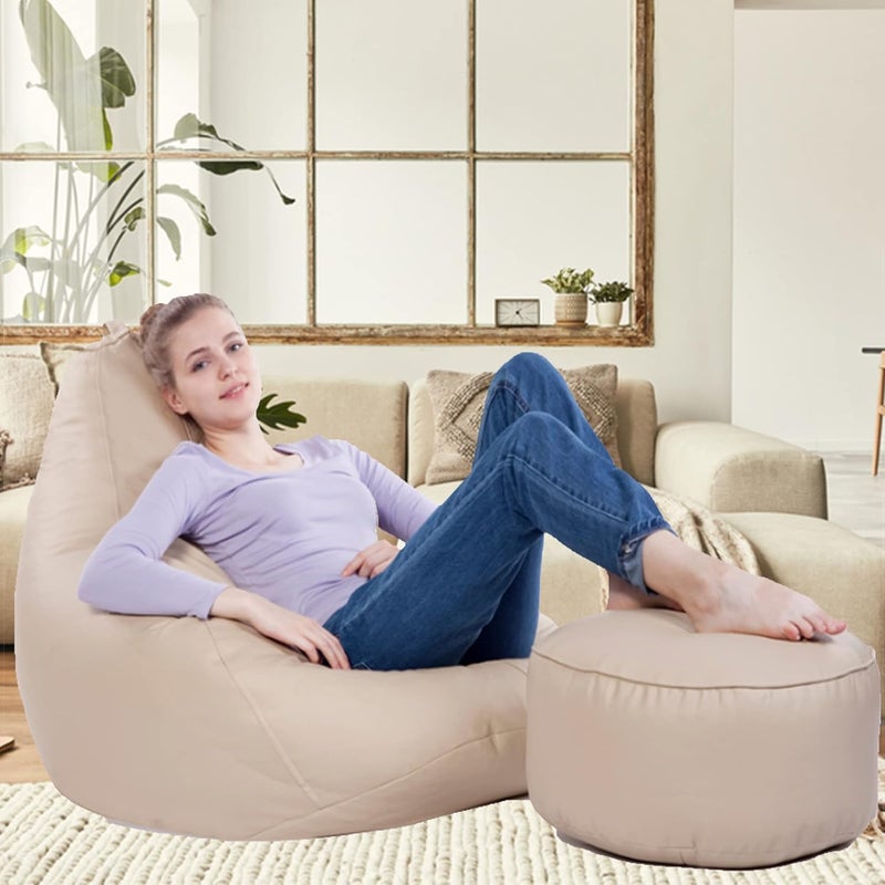 Generic LEXAVI Brand Beanbag with Footstool Filled with High Density Quality Beans XXXL Cream  - Image 1