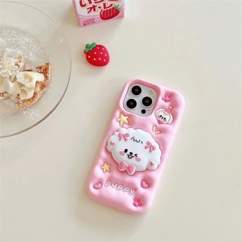 COVERLY for iPhone 15 3D Puppy Knot Cartoon Pop Case,Premium Silicone Case Dog Love Pastel Pink Color with Phone Holder Cool Full Protective Cute Kawaii Aesthetic Cover for Apple iPhone 15 - Image 2