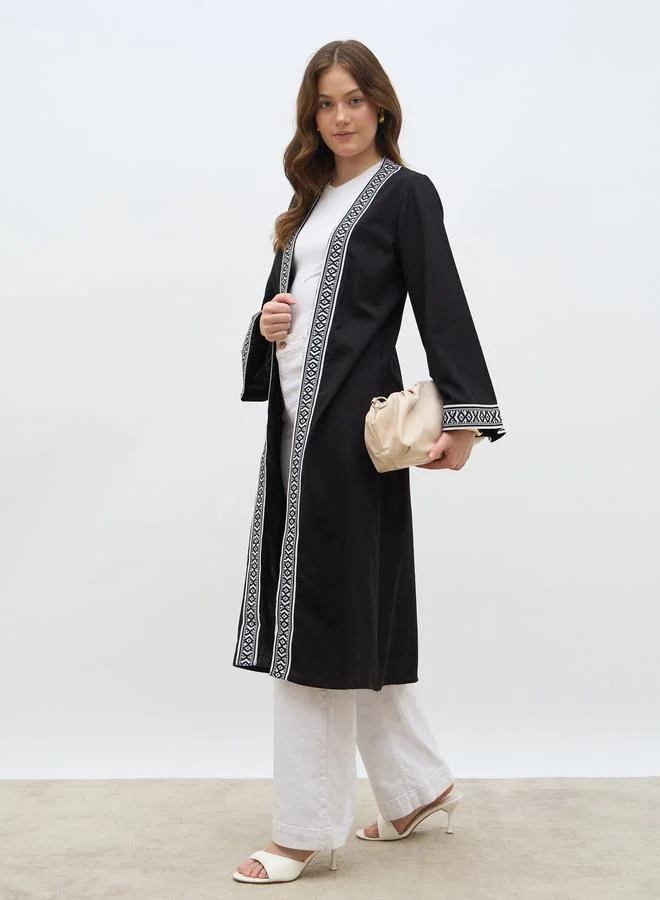 ستايلي Styli Regular Fit Embroidered Edge Midi Kimono
