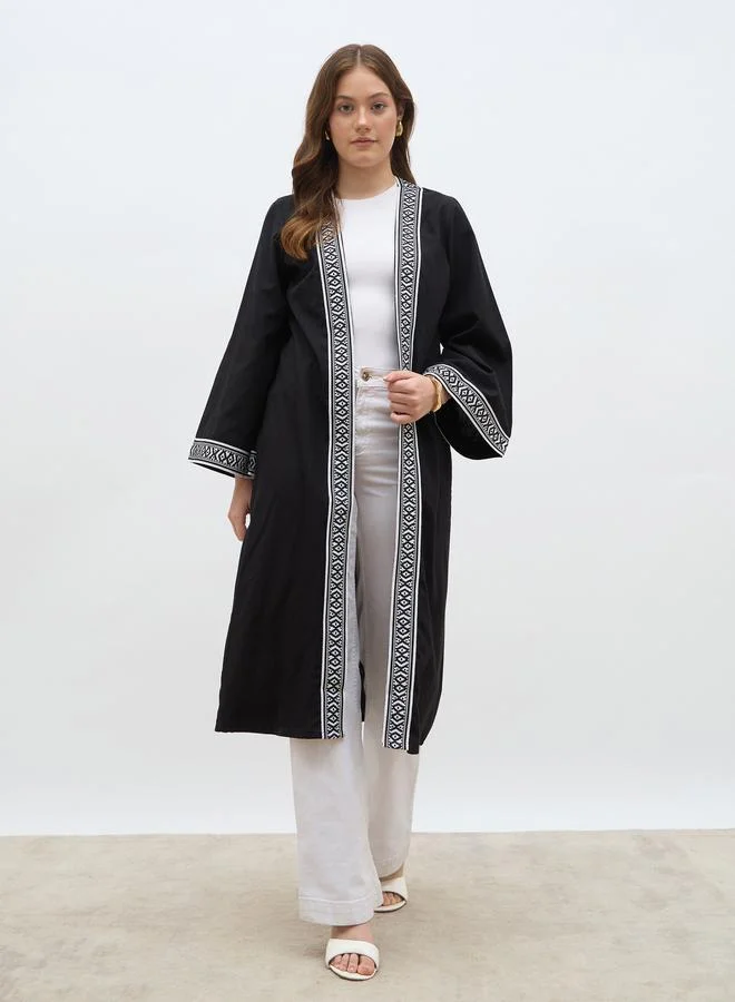 ستايلي Styli Regular Fit Embroidered Edge Midi Kimono