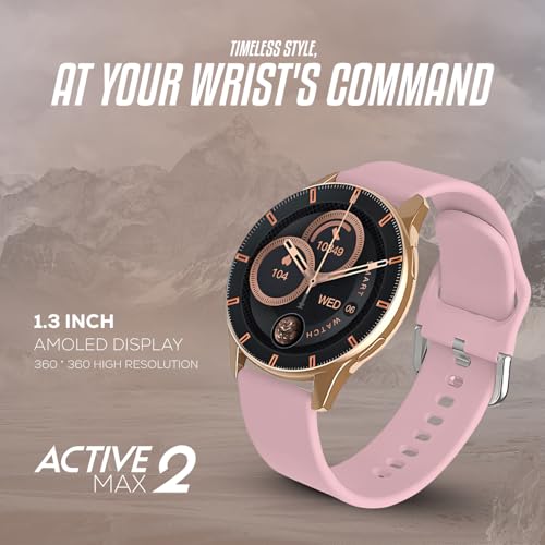 PunnkFunnk Newly Launched Active 2 Max Bluetooth Calling Smartwatch 1.3" Amoled Display 360 * 360 High Resolution 4.2 BT with, 100+ Sports Mode with IP68, Sp02 Tracking, AI Voice Assistant(Peach) - Image 2