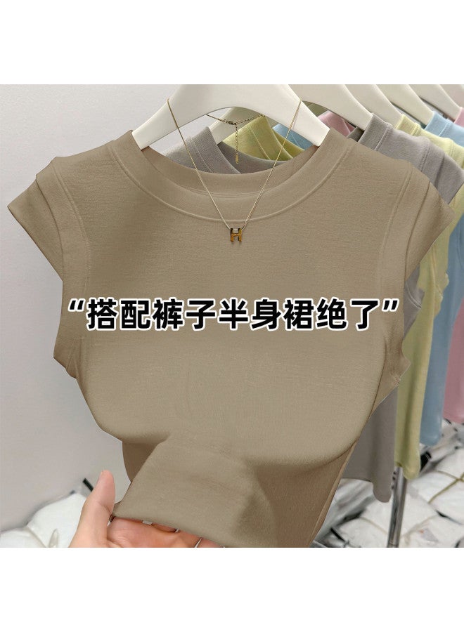 PLANDOO Women'S Short-Sleeve T-Shirt Top, Autumn High-End Style Small Flutter Sleeve Base Layer, Can Be Worn Alone Or As Innerwear - Image 2