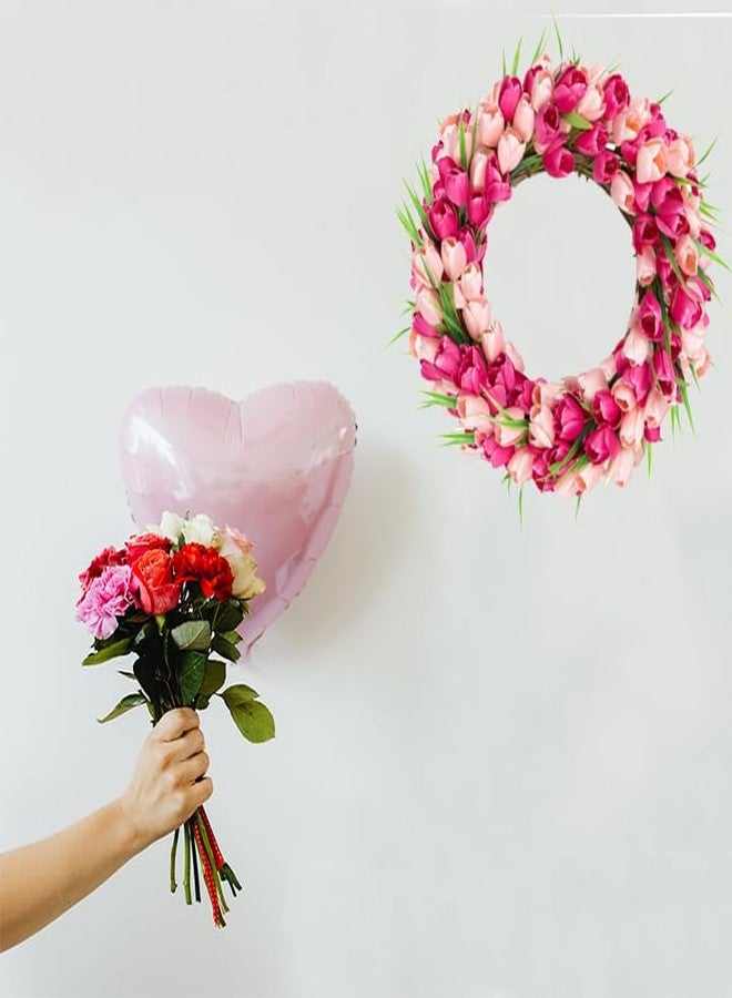 Yawwind Valentines Day Wreaths for Front Door 18 Inch Valentine Door Wreath Tulip Wreath with Daisy and Foam Heart - Image 3
