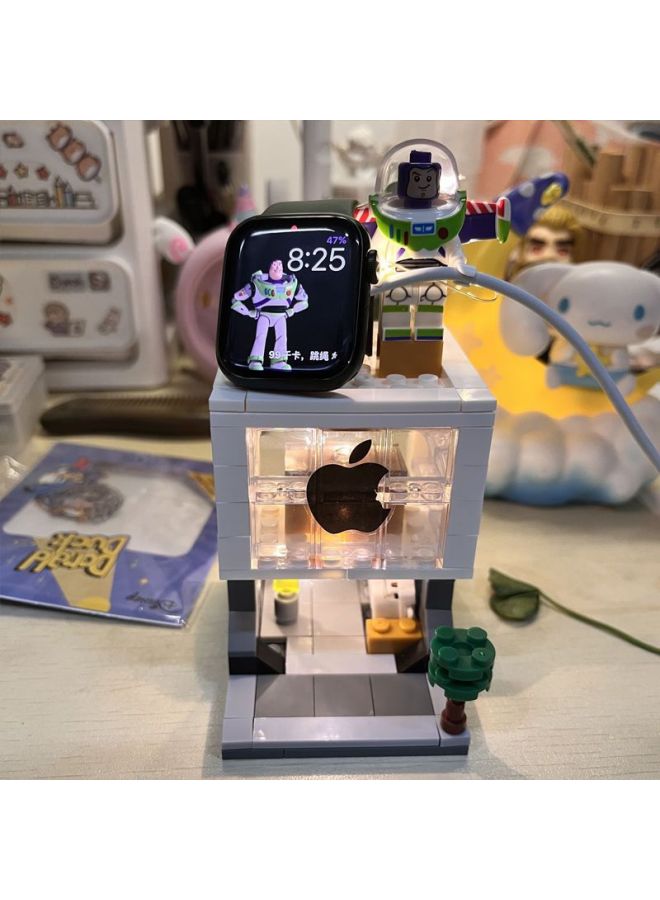 For Apple Mobile Phone Store Small Particle Building Blocks For Apple Watch Watch Watch Watch Charging Stand Doll Decoration Decoration Lights-Color:For Apple Store + Santa Claus + Lights  - Image 5