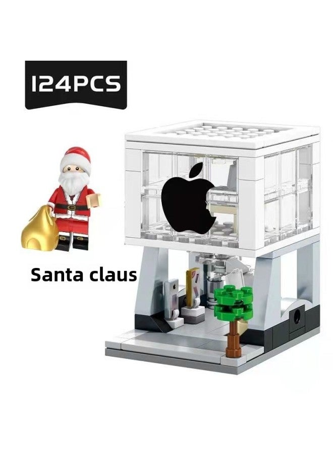 For Apple Mobile Phone Store Small Particle Building Blocks For Apple Watch Watch Watch Watch Charging Stand Doll Decoration Decoration Lights-Color:For Apple Store + Santa Claus + Lights  - Image 1