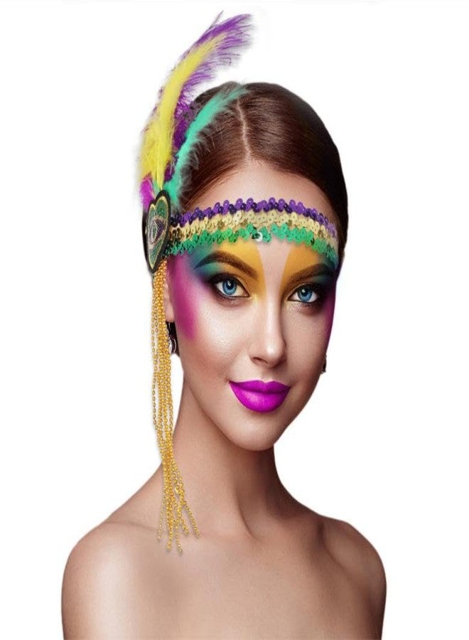 ووي عصابات رأس مزينة بالترتر وزهرة الزنبق، مزينة بشرابة وخرز وريش صناعي، مثالية لحفلات التنكر، باللون الأرجواني، وحفلات الكرنفال، وحفلات الكوكتيل، وحفلات الرقص الصاخبة، وإكسسوارات الشعر للنساء - Image 1