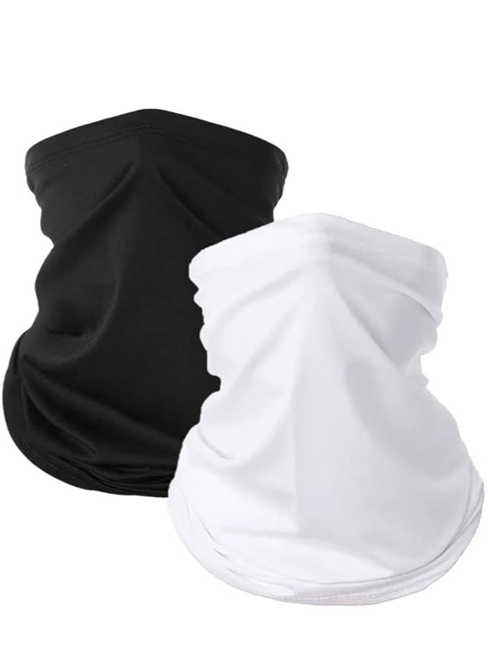 2 Pack Breathable Cooling Neck Gaiters, Ice Silk Face Shield Scarf, Multifunctional Headwear Bandana Face Cover,UV Protection Headband Scarf,Reusable Stretchy Balaclava (Black+White)