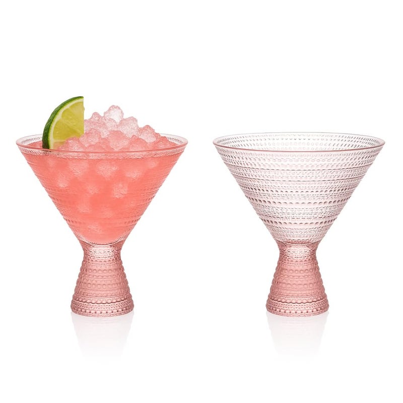 LEMONSODA Hobnail Pink/Clear Martini Glasses Vintage Cocktail Glasses (9oz) for Martini, Cocktail, Margarita, Cosmopolitan, Manhattan (Pink, Set of 2) - Image 1