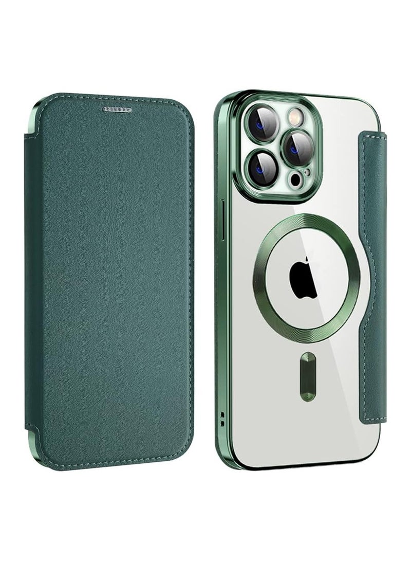 iPhone 15 Pro Case Cover Wallet Compatible with Magsafe Magnetic Shockproof Translucent Back Slim Full Camera Lens Screen Protective Flip Protector with Card Slot Leather Cover for iPhone 15 Pro  - Image 1