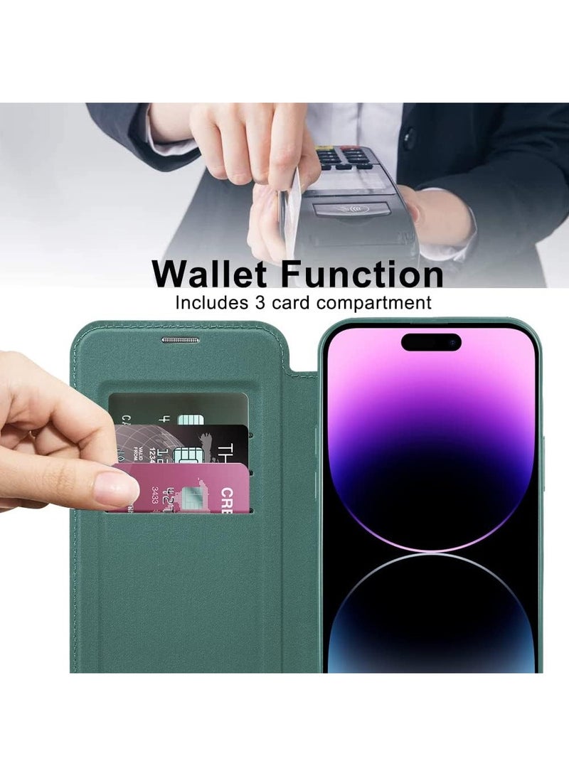 iPhone 15 Pro Case Cover Wallet Compatible with Magsafe Magnetic Shockproof Translucent Back Slim Full Camera Lens Screen Protective Flip Protector with Card Slot Leather Cover for iPhone 15 Pro  - Image 4